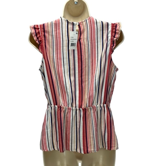Monteau Kids Ruffle Cap Sleeve V Neck Striped Print Blouse - Pink Cream -size XL - Picture 2 of 6